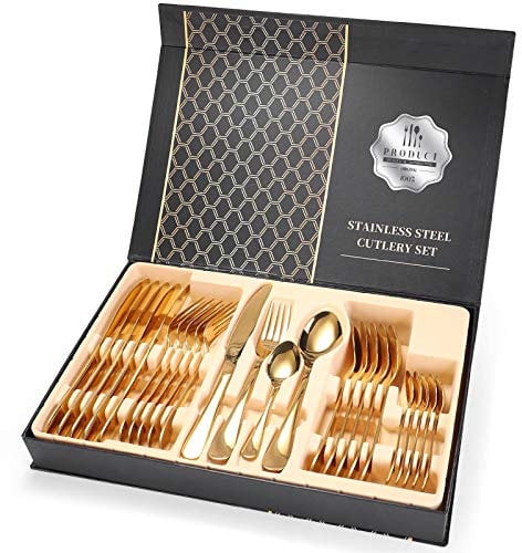 NC 24-piece Set, Stainless Steel Cutlery Set, Mirror Polished Cutlery Gift Box Set, Including Knife/fork/spoon Mirror Polished, Dishwasher-cleanable, Suitable For Home/restaurant/wedding