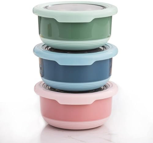 Lille Home Contenitori per condimenti, condimenti, condimenti per insalata, salse, in acciaio inox, mini contenitori per alimenti con coperchio, set da 3, a prova di perdite, senza BPA (Colore)