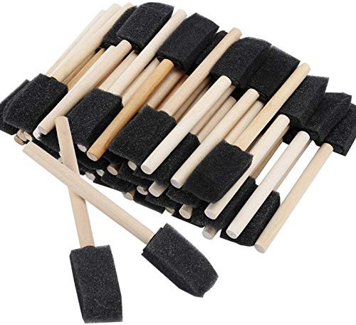 BORDSTRACT Foam Paint Brushes, Sponge Paint Brush, 50Pcs Sponge Wood Handle Graffiti Tools for Painting, Staining, DIY Craft Projects
