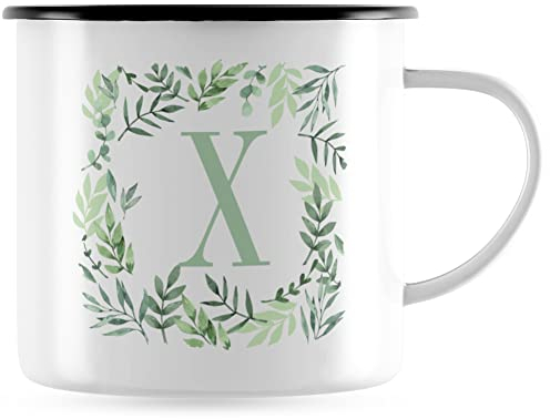 JUNIWORDS Emaille-Tasse, Buchstabentasse mit Buchstabe X, Schwarzer Tassenrand