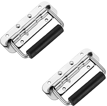 Tintoke 2 Stück Klappgriff Edelstahl, Hardware Boxen Griff, Silber Tragegriff, Metall Griffe Mit Frühling für Lautsprecherboxen Toolbox Tür Werkzeug Boxen