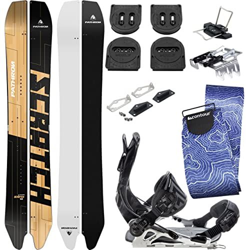 Pathron Snowboard Splitboard Scratch Split inkl. Clips und Hooks + Bindung GT Alu Multientry Split + Voile Set + Contour Felle + Harscheisen (161 + Bindung XL)