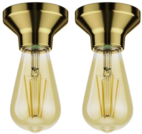 ledscom.de 2 Stück LED Deckenleuchte Elektra Porzellan gold, inkl. LED Vintage gold max. 814lm extra-warmweiß 3-Stufen Dimmen
