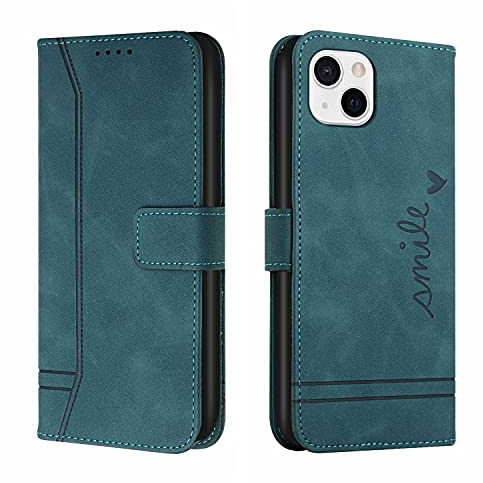 Trugox Handyhülle für Apple iPhone 13 / iPhone 14 Hülle Klappbar Klapphülle mit Kartenfach Handytasche Handy Schutzhülle Tasche Leder Wallet Flip Case Slim Book Cover - Blaugrün