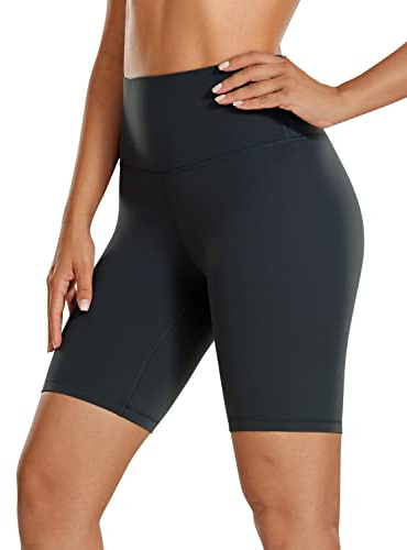 CRZ YOGA Womens Butterluxe 8'' Yoga Shorts - High Waisted Workout Gym Leggings Running Spandex Biker Shorts Melanite 10
