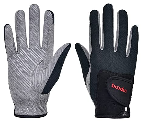 Turbovera Reithandschuhe Professional Lederimitat REIT Handschuh Damen Jungen Sommer für Reitsport Radfahren Schwarz&Grau L&XL