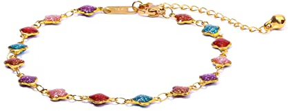 KINBOM Bracelets de Cheville Or 18K pour Femme, Ajustable Bracelet de Cheville de Plage avec Cloche Étoiles Scintillantes Colorées Chaîne de Pied en Or Bracelet de Cheville Bohème pour Femme Filles