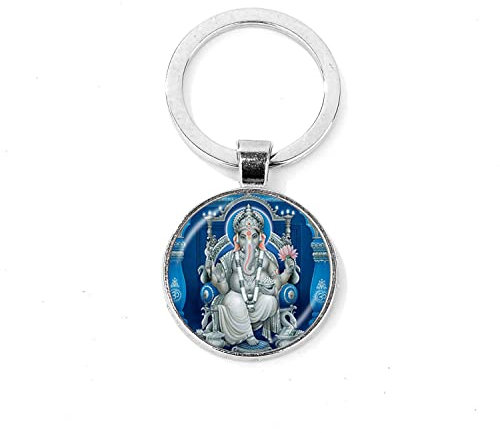 Ganesha Schlüsselanhänger Gott des Glücks, indischer Elefant, Glasanhänger, Tasche, Auto-Schlüsselanhänger, Buddha, Geist, Glaube, Schmuck, silber, 25