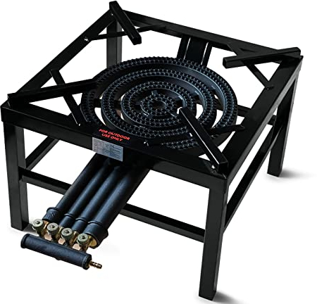 Heavy Duty 20.8KW Four Keys Cast Iron Steel LPG Propane Gas Boiling Ring Burner | Catering Camping Stove Outdoor Party Wedding 4 Keys Cooker 49x49x36cm (BLACK)