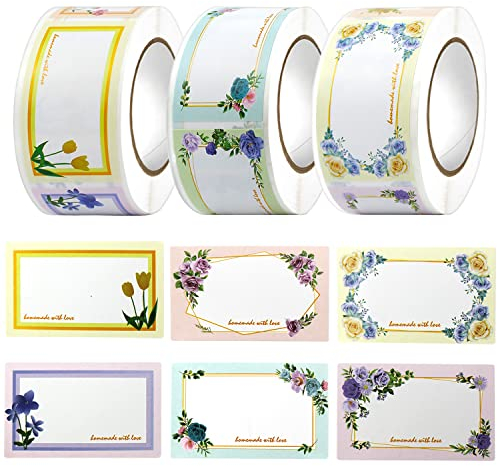 750STK Marmeladen Etiketten Selbstklebend Aufkleber zum Beschriften Klebeetiketten Ablösbar 5x3cm Blumen Eukalyptus-Motiv für Marmelade, Backen, Flaschen, Handmade Aufkleber 12 Farben (Stil A)