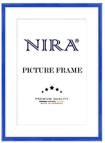 NiRa Massiv Holz Bilderrahmen Schmal 42 x 59,4 cm DIN A2 in Hell-Königsblau Hochglanz | Farbe und Größe wählbar | Rahmen für Poster | Puzzle | Foto collage HD117