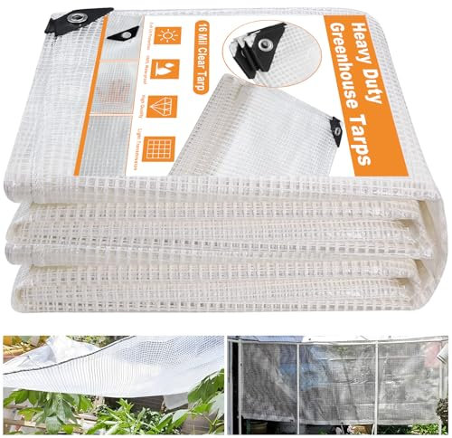 Bâche de serre en plastique transparent très résistante et imperméable de 40,6 x 50,8 cm, résistante aux UV avec œillets pour jardin, agriculture, crèche, jardin