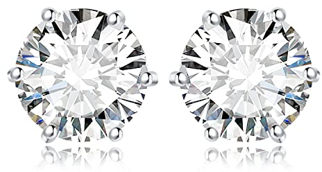 JewelryPalace Pendientes Mujer Plata 6ct Circonita Redonda, Solitario Pendientes de Tuerca con Piedras, Pendientes Pequeños Mujer Diamante Simulado, Pendientes Niña Clásicos Conjunto Joyas para Novia