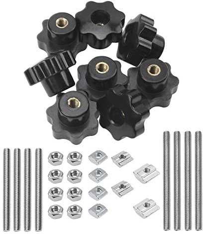 Rrina Juego de 8 perillas M6 de 7 estrellas con agujero pasante, tuerca de tornillo con abrazadera de tornillo moleteado, pomos de mano en forma de estrella de nailon negro
