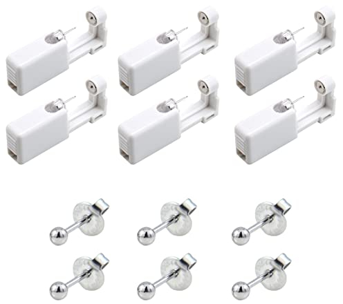 REQAG 6 Pièces pistolets de Piercing D'oreille Jetables Perceur D'oreille Blanc Sûr et Sans Douleur Piercing Tool Piercing Tool Kit de Piercing D'oreilles pour Filles, Femmes et Homme