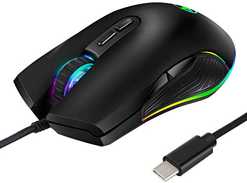 Bahderaus USB C Mouse Type C Ergonomic Wired Mouse RGB Gaming Mouse Optical Mouse