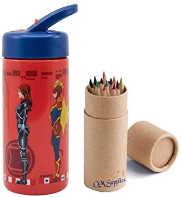 Botella de agua reutilizable con asa integrada para un fácil transporte, almuerzo, escuela, niños, 410 ml (Vengadores)