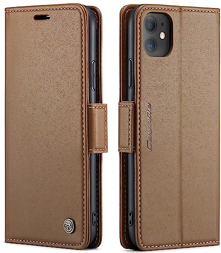 QLTYPRI Wallet Case for iPhone 11, Premium PU Leather Magnetic Flip Folio Case with [RFID Blocking] Credit Card Slots Kickstand Shockproof Protective Phone Case Cover for iPhone 11(6.1 inch) – Brown