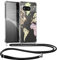 kwmobile Necklace Case kompatibel mit Google Pixel 8 Hülle - Silikon Cover mit Handykette - Schwarz Mehrfarbig Transparent Travel Schriftzug