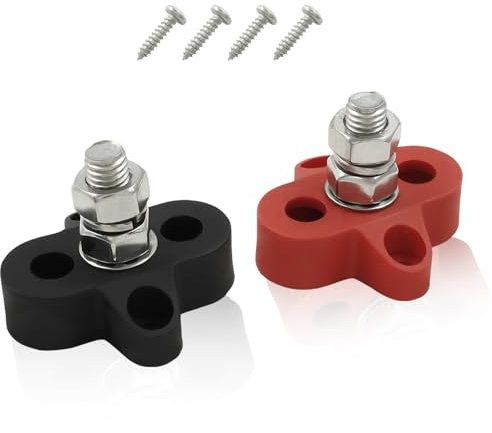 Moicstiy M8 Single Stud Battery Junction Post Power Terminal Block Sets 1 Pair Power and Ground Distribution Studs Bus Bar Connector for RV Boat Truck Car(Red and Black)