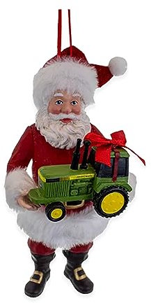 Fabriché Dekofigur Weihnachtsmann mit JD Traktor, 12,7 cm