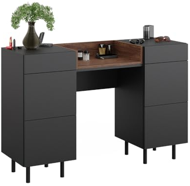 Vicco Schminktisch Anika, Kosmetiktisch, Anthrazit/Nussbaum, 120 cm mit 6 Schubladen