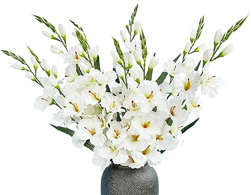 kimbovillea Künstliche Gladiolen, Seidenorchideen, Blumenstiele, künstliche Dendrobium-Blumen, Narzissen für Zuhause, Garten, Party, Hochzeit, Dekoration, Weiß, 10 Stück