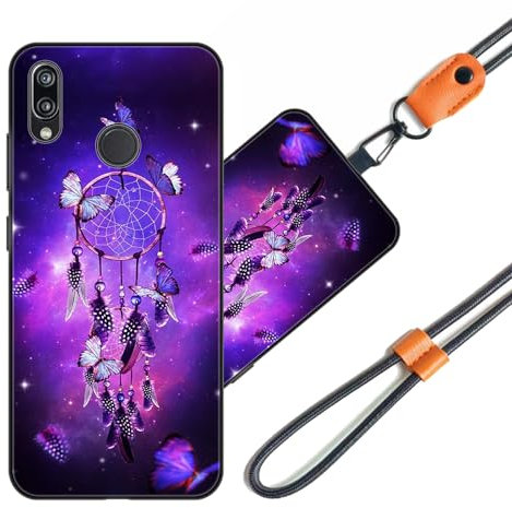 JEZSTHAI Schutzhülle Kompatibel mit Huawei P20 Lite Hülle Silikon Dünn mit Muster Design,Weiche Flexibel Stoßfeste Handyhülle mit Handykette & Handykordel zum Umhängen,Nr.A01