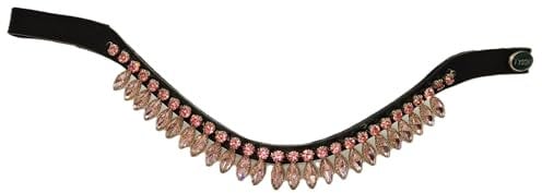 Tysons Breeches DROP Stirnriemen Diadem Strass Tropfen Rosa Blau Leder Schwarz Glitzer Stirnband für Trense Minishetty Shetty VB WB X Full (Warmblut, Rosa)