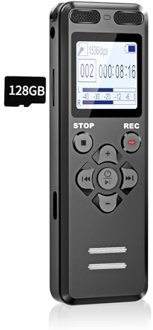 128GB Enregistreur Vocal Dictaphones Numériques, Tonnlog 1536kbps Activé par la Voix Enregistreur Audio avec Lecture pour Réunion Conférence Entretien, Charge USB-C Dictaphone à Une Touche