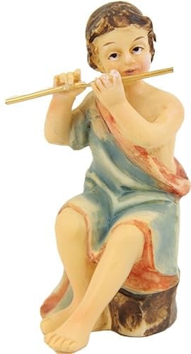 FADEDA JOK: Musiker sitzend mit Flöte/Höhe:10 cm/handbemalt/detailgetreue Krippen Figuren - Weihnachten Tisch Dekoration Krippe Zubehör
