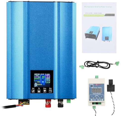 Jadeshay Onduleur Solaire Connecté Au Réseau 1000W MPPT Micro Onduleur Solaire pour Panneaux Solaires Photovoltaïques Décharge de Batterie Réglable 24V AC220V avec Écran LCD, Anti-refoulement