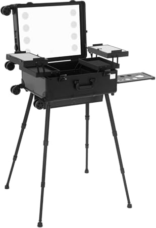 Valise à roulettes pour Produits cosmétiques, Valise Coiffure, Valisee Maquillage Professionnel, Valisee Coiffure, Maquillage avec 4 Roues, lumière LED et Pieds