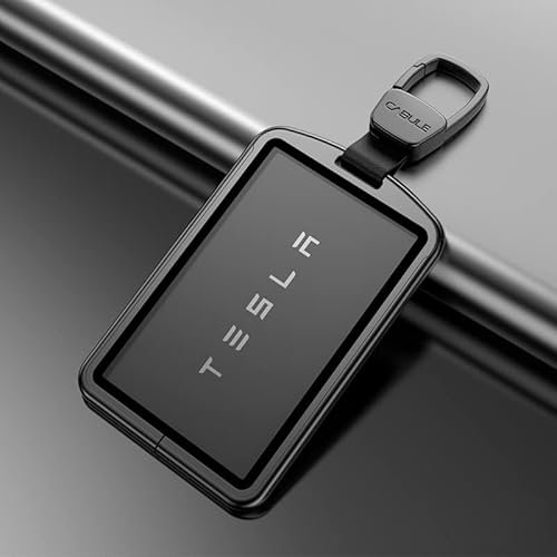 KRHINO Étuis à Clés de Voiture pour Tesla Model 3, Étui à Cartes, Porte-clés Protecteur, Porte-clés en Alliage, Sac Chaîne en Cuir, Prévention de la Perte, Accessoires de Voiture,D