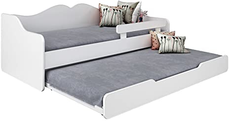 BDW - Kinderbett - Jugendbett - Doppelbett - mit Lattenrost, Matratzen, Schublade, Rausfallschutz - Ausziehbar - Schlafsofa, Gästebett, Klappbar - Kinderzimmer - 160x70cm - Weiss
