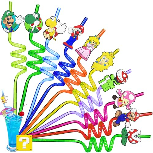 YOUYIKE Cannucce Mario, 10 Pezzi Cannucce Mario per Bambini, Cannucce Riccia,Cannucce Riutilizzabili Bambini Per Feste Di Compleanno Per Bambini, Decorazioni Per Feste Di Famiglia