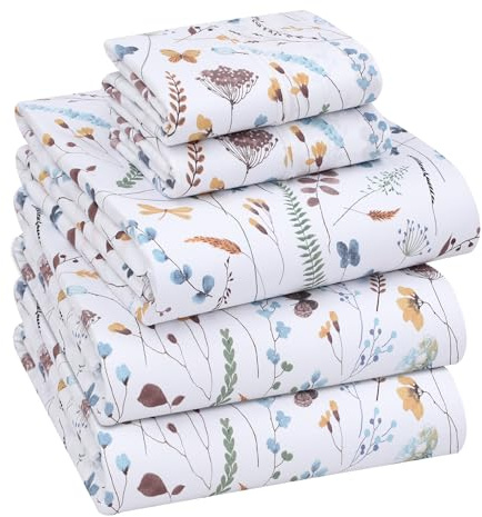 RUVANTI Bettlaken aus 100% Baumwolle – Geteilte King-Size-Perkal-Bettwäsche, kühlend und atmungsaktiv, Blumendesign, langlebig mit einem frischen, weichen und angenehmen Gefühl, 40,6 cm Tiefe Tasche