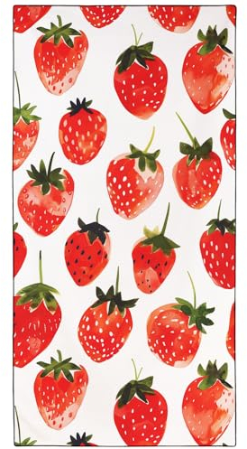 YISUMEI Mikrofaser Strandtuch, Weich Leicht Sandfest Schnelltrocknend, Obst Muster Druck - Erdbeere, XXL(180x90cm)