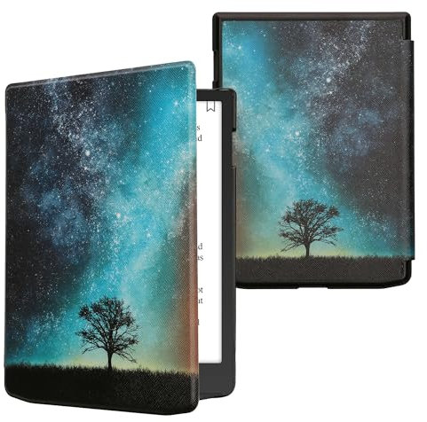 kwmobile Étui Compatible avec Pocketbook InkPad 4 / Color 3 / Color 2 Coque - Étui à Rabat magnétique Tablette eReader Similicuir - Bleu-Gris-Noir