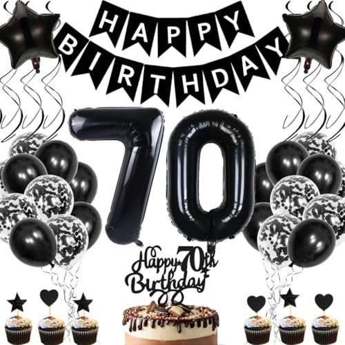 Anlgdi Geburtstagsdeko 70 Jahre Mann Frau, Luftballons 70. Geburtstag Dekoration, Schwarz Tortendeko Geburtstags 70 Jahre Frauen, Folienballon Zahl 70 Schwarz, Deko 70. Geburtstag Männer