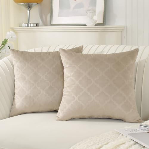 Ystyle Federe Cuscini di Natale in Velluto Arredo Divano Copricuscini 60x60 Camera da Letto Federe Arredo Casa Moderni Elegante Morbido Resistente con Cerniera Invisibile 2 Pezzi, Cammello