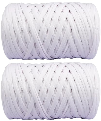 SIMEIQI 800g T-Shirt-Garn (2x400g) Häkeln, dickes Spaghetti-Garn Weiß | Elastisches Garn für DIY-Häkelprojekte wie Handtaschen, Körbe, Kissen und andere Heimdekoration