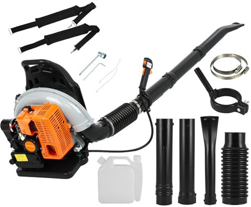 funrautz 52CC Rucksack Benzin Laubbläser 665 CFM Orange Gasbetrieben 2-Takt Schneefräse Tragbar Garten Rasen Gras Zerkleinern Staub Schnee
