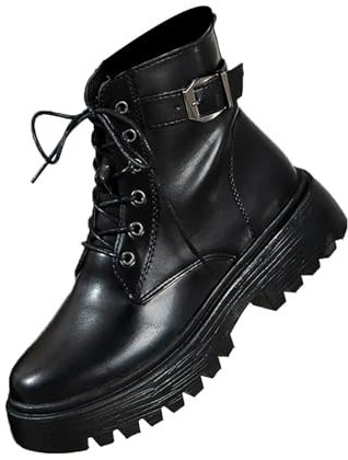 Generico Stivali Biker Donna Invernali Anfibi Donna Lucido Stivaletti in PU con piattaforma donna beige bianco inverno arrivo design Stivali Donna Estivi Neri Stivali Donna Invernali (Black, 41)