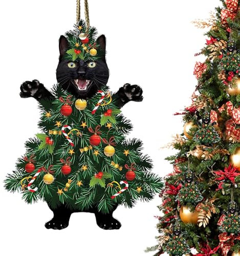 Ornamenti per Gatti per L'Albero di Natale - Decorazioni per Gatti di Natale | Decorazioni per L'Albero di Natale con Gatti, Divertenti Ornamenti Natalizi in Acrilico 2 D per Gli Amanti dei Gatti