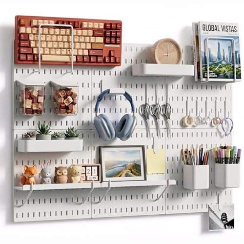 Keepo Stecktafel-Kombinationsset, Stecktafeln und Zubehör, modulare Aufhängung für Wand-Organizer, Bastelorganisation, Ornamenten-Display, Kinderzimmer-Aufbewahrung, Stecktafel (weiß, 84 x 55 cm)
