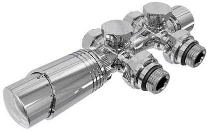 Heizkörperthermostat Heizkörper Durchgangsventil Eckventil 1/2 zoll φ15&16 Hahnblock Heizkörper Thermostat für Badheizkörper Handtuchheizkörper Mittelanschluss Multiblock Set(Chrome)