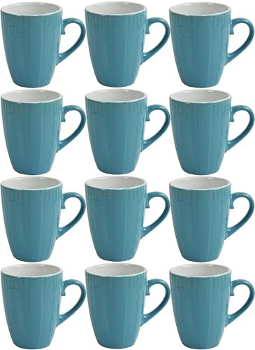 Mugs Set Coffee Tea Hot Chocolate Milk Tumbler Large Mugs for Multipurpose House Office Cafes Use Ideal for Gifting Tableware (Blue Strip 12pcs 370ml)
