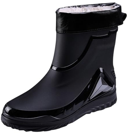 Stivali da pioggia da uomo impermeabili – stivali di gomma con imbottitura rimovibile, stivali da pesca termici, a mezza gamba, antiscivolo, da giardino, comodi e per attività all'aria aperta, Nero ,