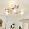 meibileil Vintage Blumen Deckenlampe,3+1KöPfe Weiß Deckenleuchte Landhaus,Deckenleuchten Mit Glasschirm Sowie Rosafarbenen Keramikrosen,Nordische Deckenlampen FüR Schlafzimmer KüChe Flur,E27